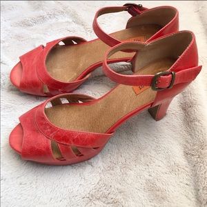 Miz Mooz Red Leather Retro Logan Peep Toe Heels-10